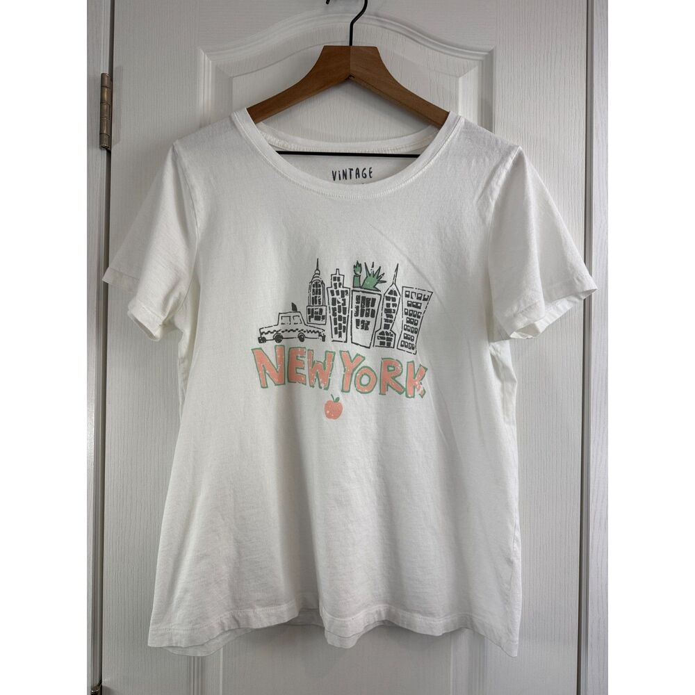 Vintage Canvas Women's Short Sleeve White New York NYC Tee Size L Large